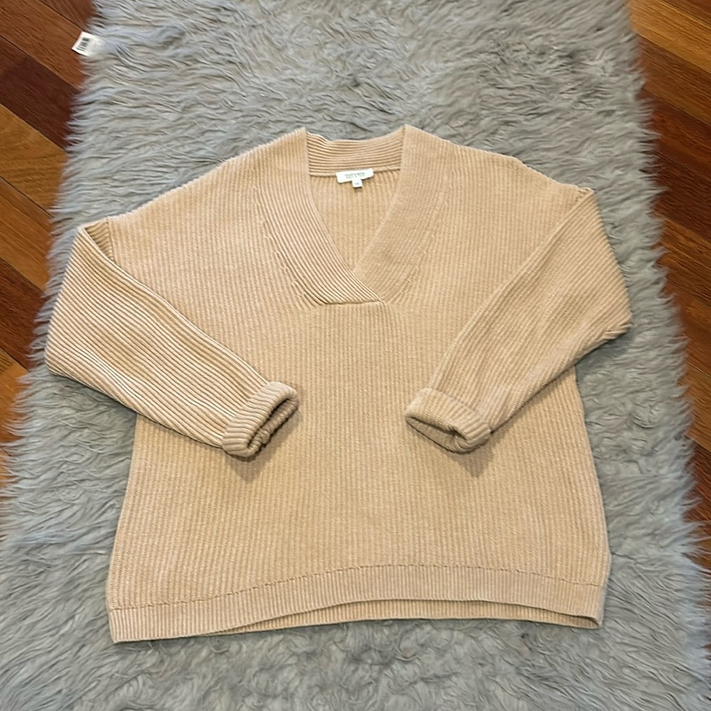 Haven well within cotton blend ribbed vneck tan sweater